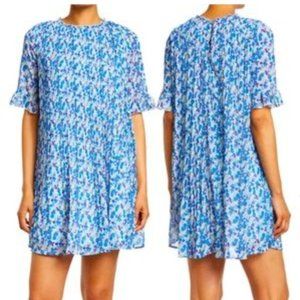 NWT MELLODAY Plisse Short Sleeve Mini Ruffle Neck Dress XS